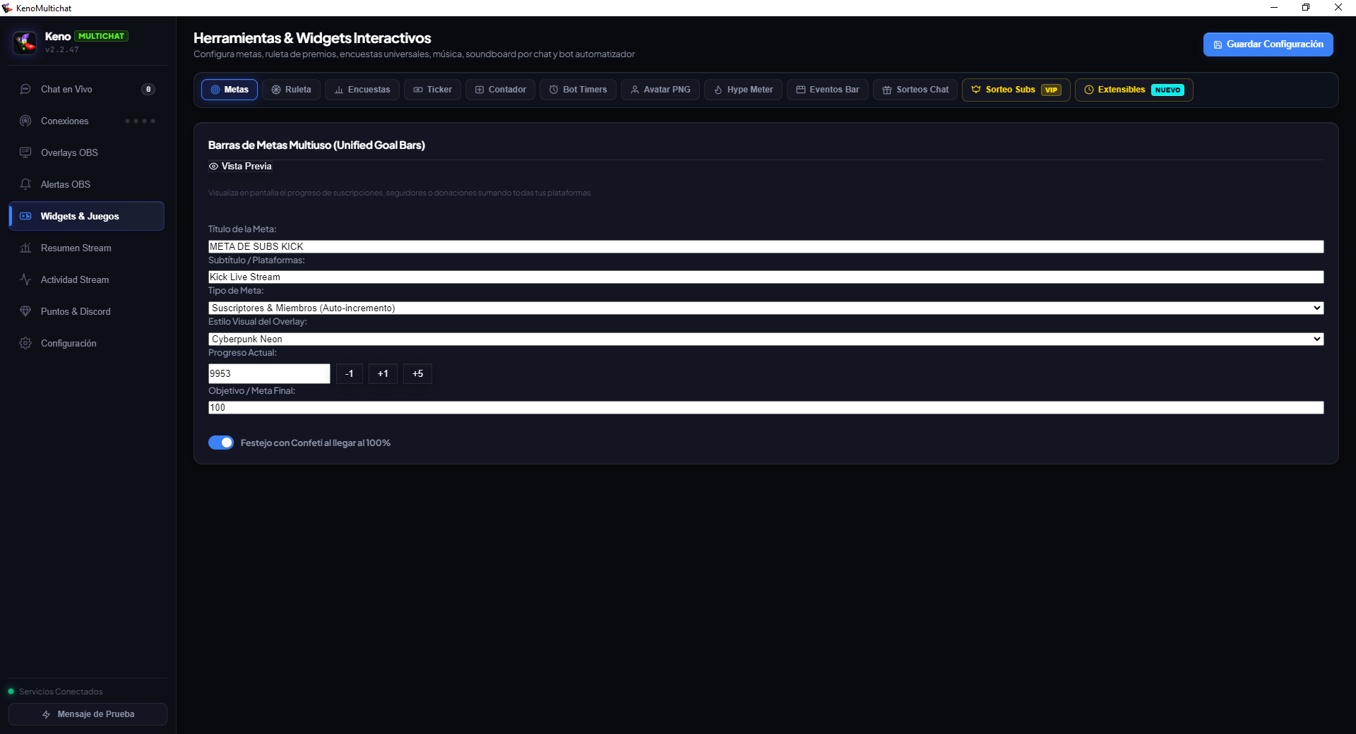 KenoMultichat - Widgets interactivos con ruleta de la suerte y temporizador extensible